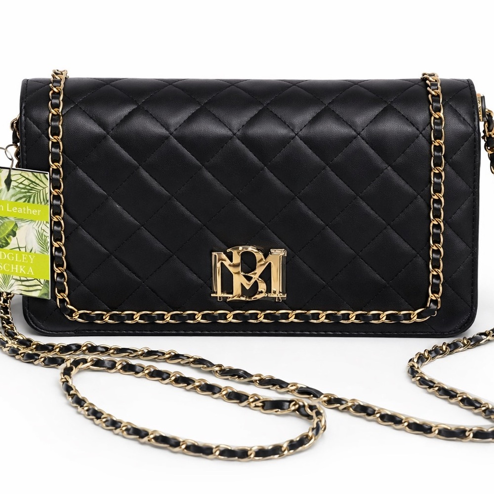 NWT | BADGLEY MISCHKA Quilted Crossbody Bag Black Gold Chain